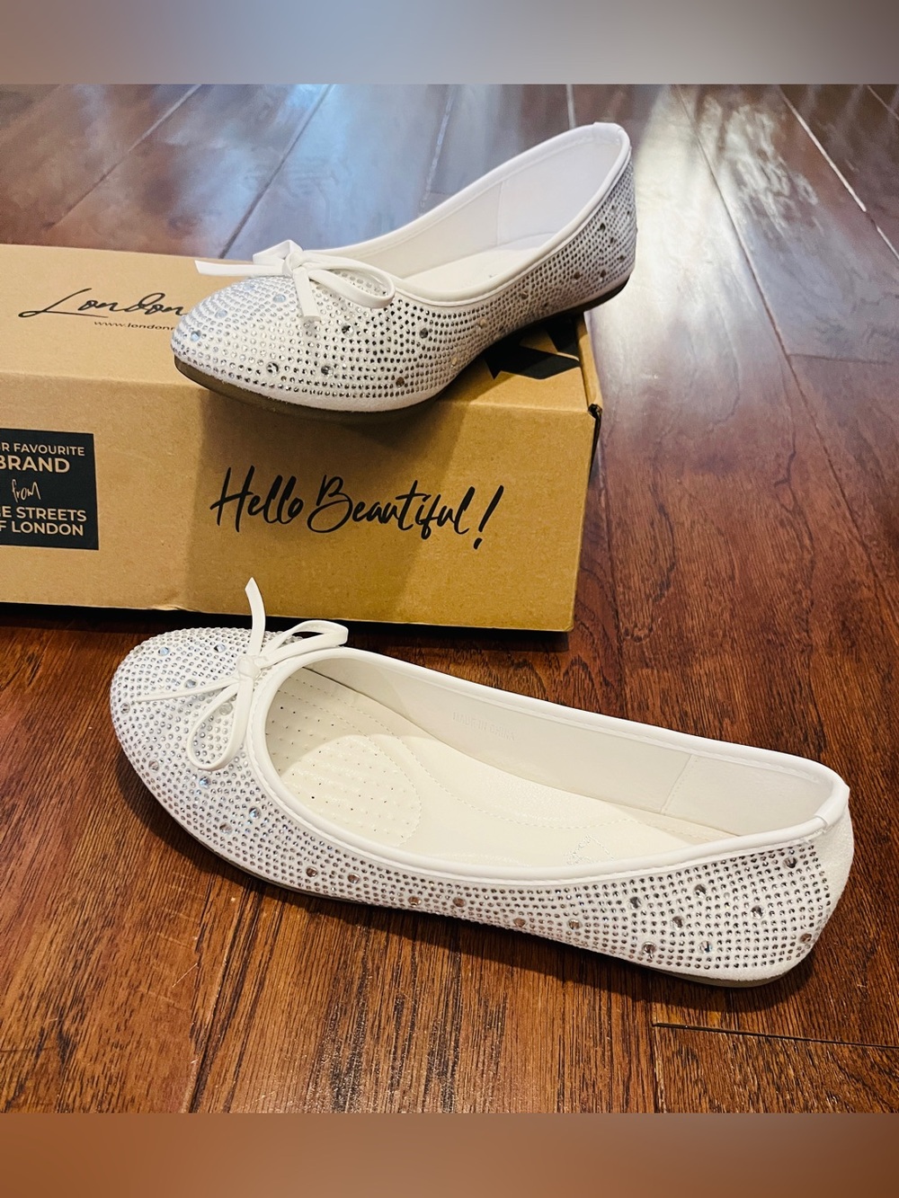 London Rag White Rhinestone Ballet Flats